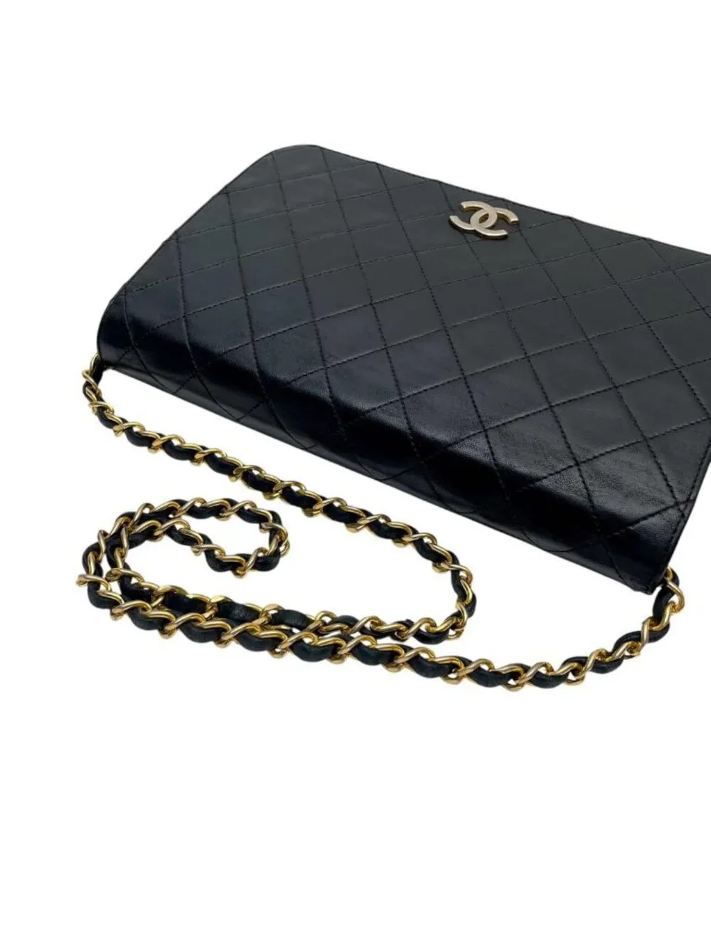 Chanel Quilted Lambskin Chain Shoulder Bag Black CC Logo